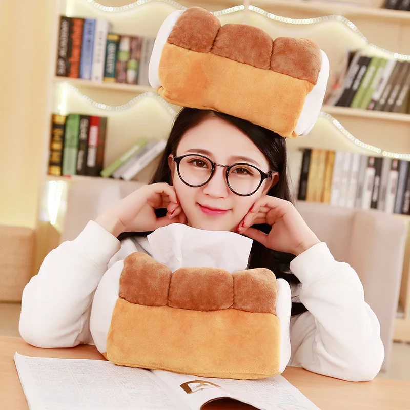

1pc 25cm Simulation Bread Toast Plush Tissue Box Stuffed Cotton Funny Toothpaste Creative Home Decor Girl Birthday Gift