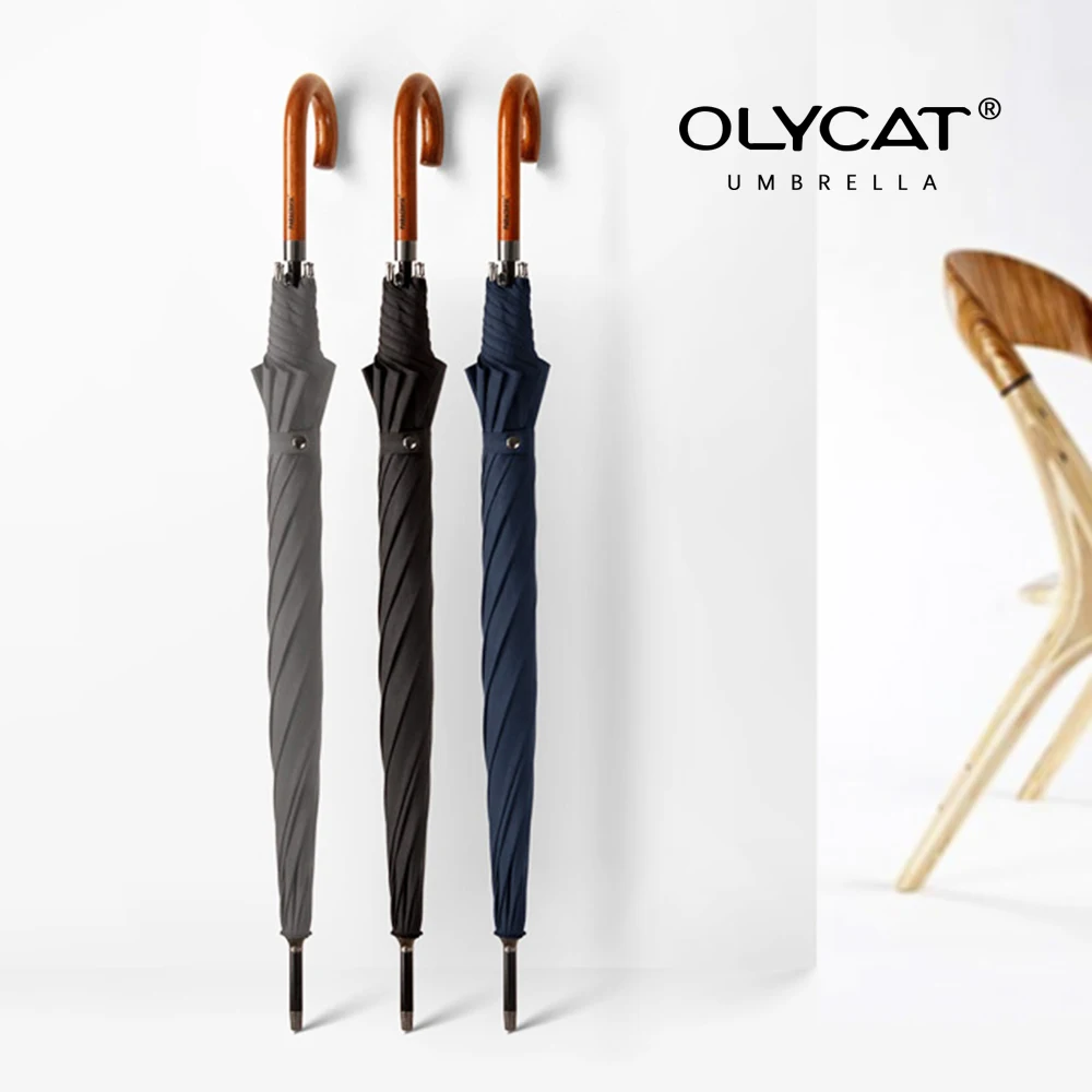 Online Paraguas largo de marca OLYCAT mango de madera japonés Paraguas de lluvia grandes Semi automáticos para hombre 8K a prueba de viento