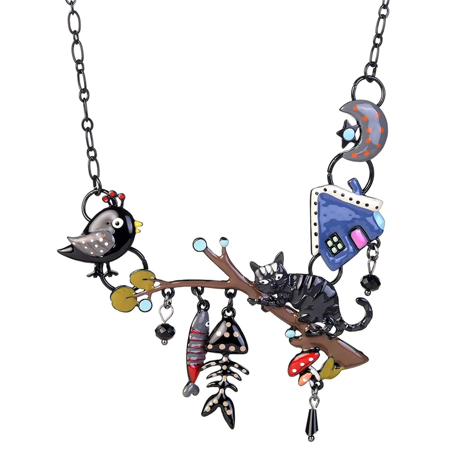 Эмалированное массивное ожерелье s& Кулоны милый кот птица рыба кость луна кулон ожерелье женское ожерелье Подарки для женщин ювелирные изделия - Окраска металла: color3