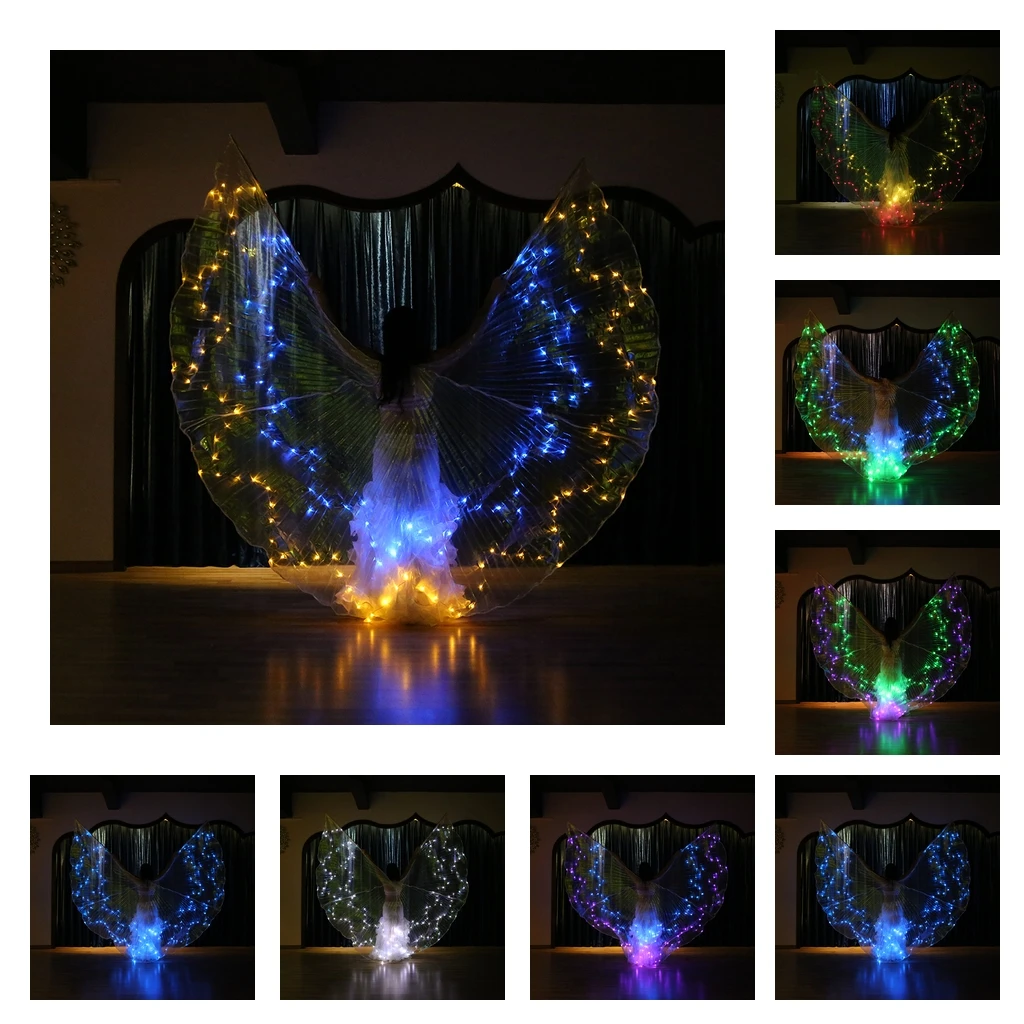 36 Color Changing LED Isis Wings Glow Light Up Belly Dance Costumes with Sticks