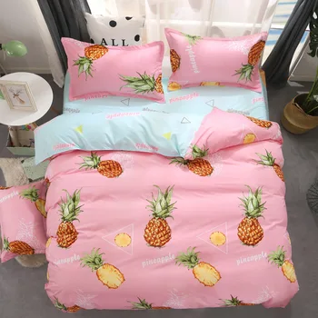 

New Pink Pineapple Bedding Sets Cute Little Kitten Duvet Cover Set Cover Flat Sheet Pillowcase Queen King 4pcs Twin 3pcs