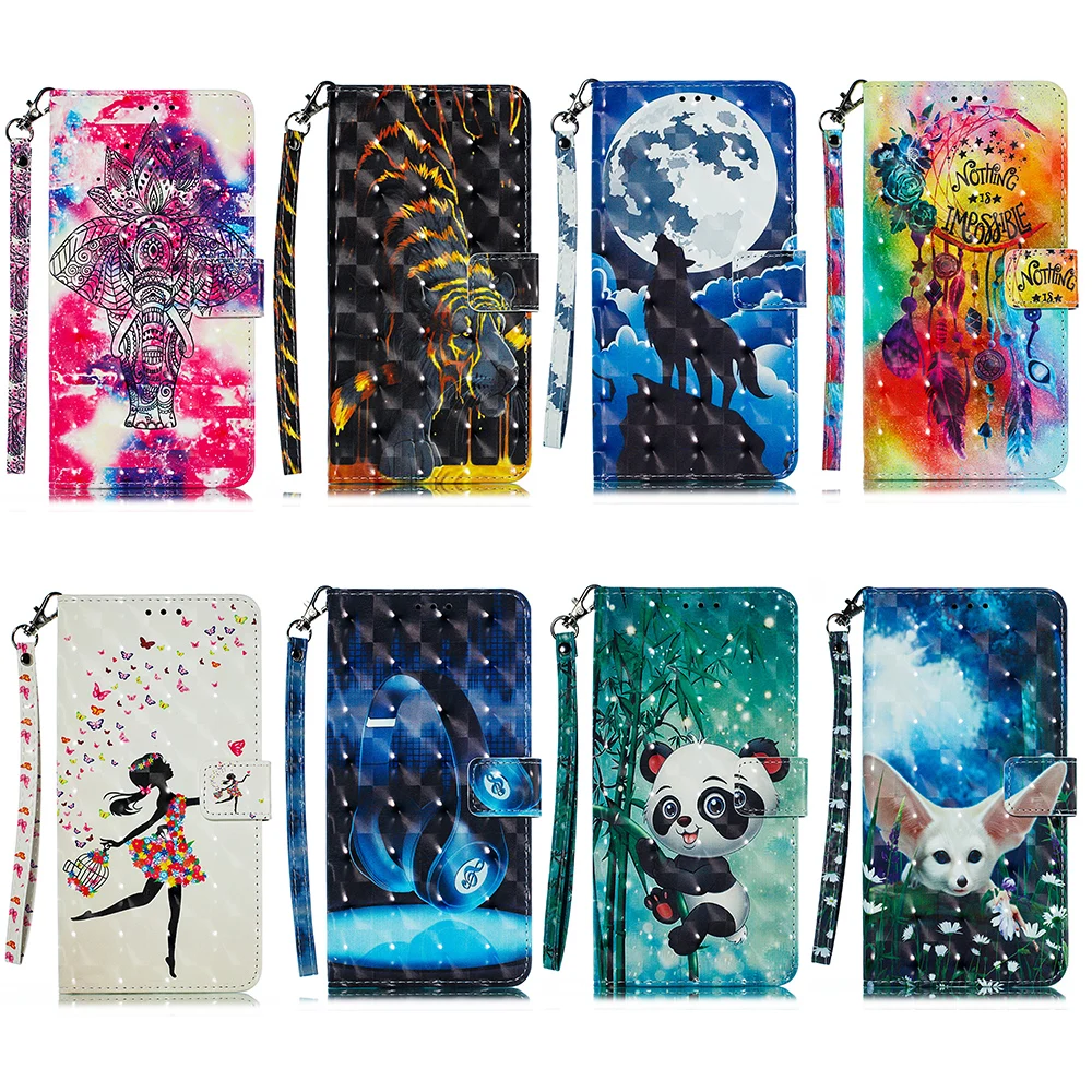 Luxury Magnetic Clasp Wallet Stand PU Leather Bag Cover Flip Phone Case 3D Pattern Animals For Samsung A6 A6Plus A7 J8 2018 |