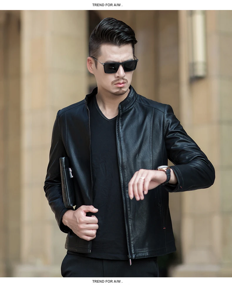 Men Casual Imitation Leather Jackets Stand Collar Zipper Outerwear Black Dark Green Orange Man Faux Leather Coat Motorcycle Bomber Jacket (3)