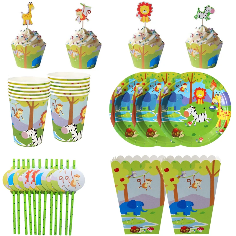 Jungle Party Disposable Tableware 12guests Paper Plates Cups