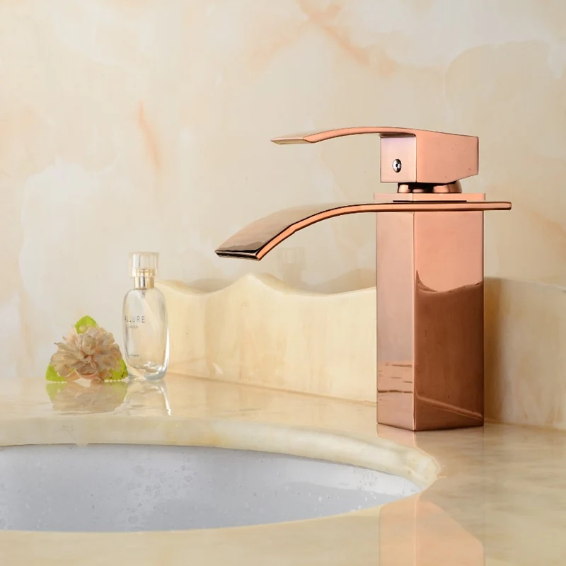 Brass basin mixer deck mount rose golden bathroom ...