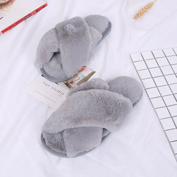 

Winter Slippers Women Shors Flat Sweet Home Slippers Woman Indoor Shoes Fur Warm Soft Slip On Black fur slippers