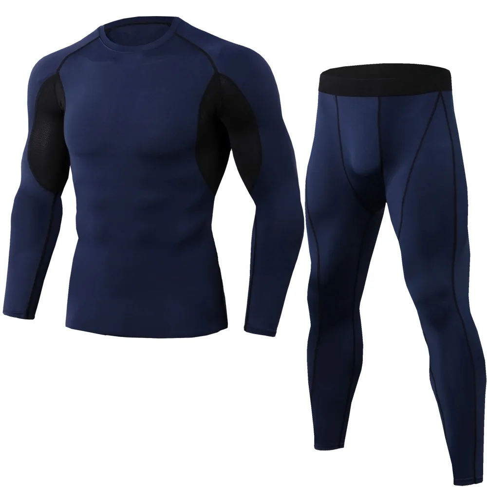 Men Sportswear Set Brand Mens Tracksuit Sporting Fitness Clothing Two Pieces Long Sleeve Shirt+ Pants Leggings Men's Track Suit