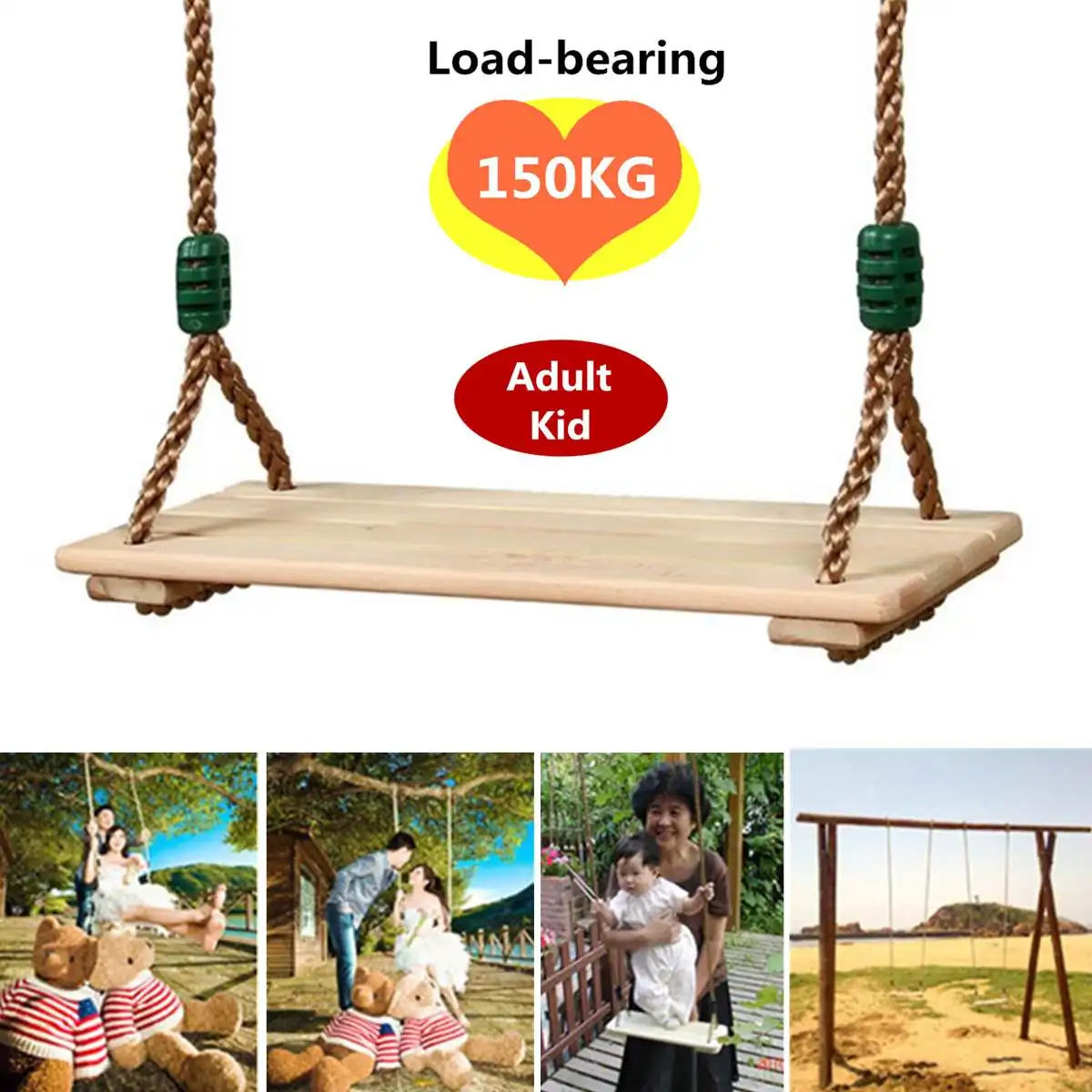 

Wooden Children Outdoor Garden Swings Adults and children Swing Wooden Toy Swing with Rope Toys Kids Indoor Outdoor Playhouse
