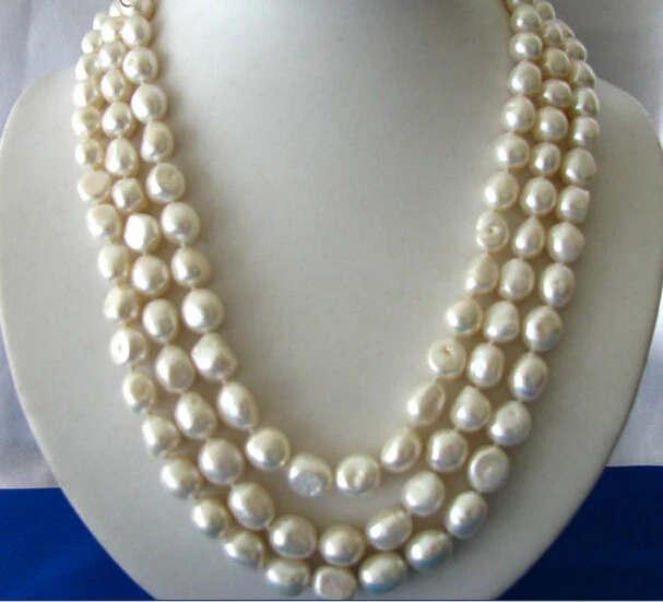 

fast3strands 20"11mm baroque white freshwater pearl necklace shell flower clasp