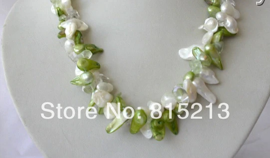 

hot sell new - HOT1306 2strands white green biwa freshwater cultured pearl necklace