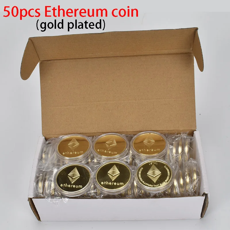 

50pcs/Lot Ethereum coin Gold Plated cryptocurrency Metal coin Home Decoration