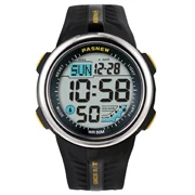 PASNEW модные цифровые часы с многофункциональными уличные спортивные наручные часы с большим циферблатом водонепроницаемые с двойным временем для мужчин PSE-442B - Цвет: Цвет: желтый