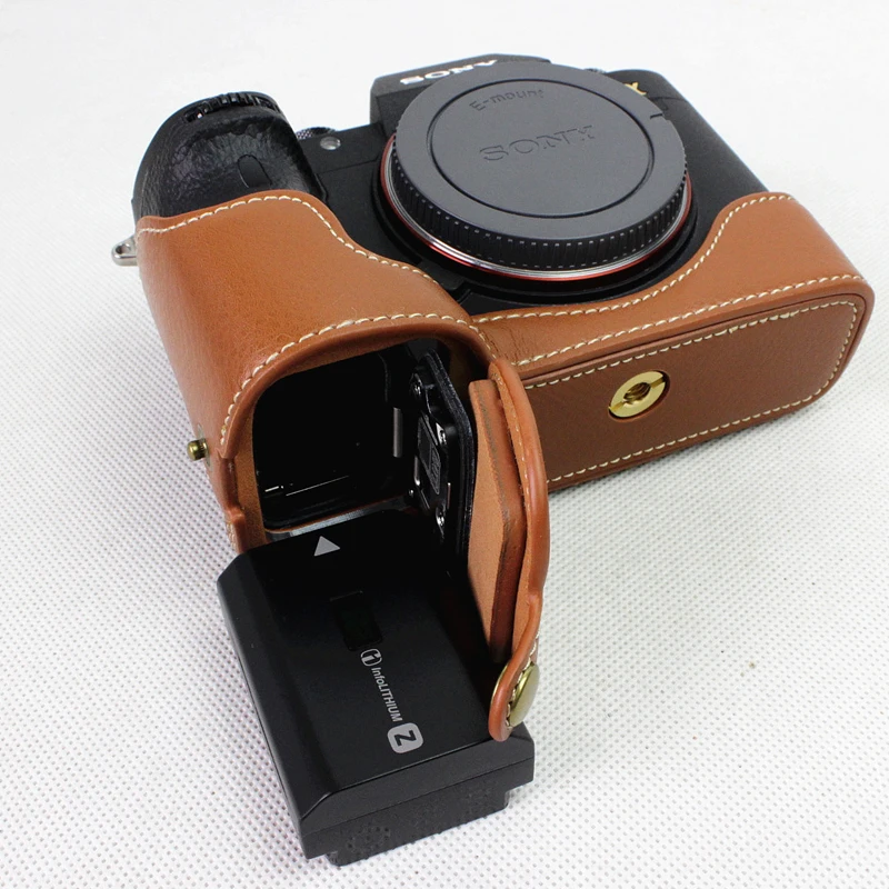 Из натуральной кожи Камера случае дно мешка для Sony ILCE-9 A9 половина тела Камера сумка крышка открыта Батарея