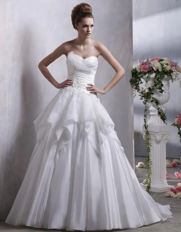 

75-2 Elegant A-line Sweetheart Beadeds Ruffle Organza Wedding Dress Designer