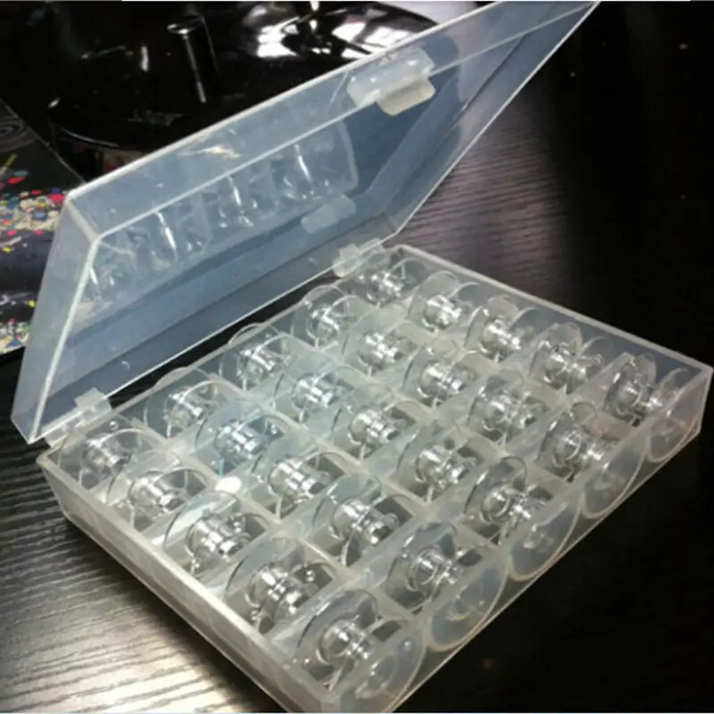 

25 Pcs/lot Clear Plastic Single Bobbin Sewing Machine Spools With Thread Storage Box For Home Sewing Wholesale