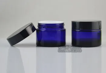 

Black cap+clear blue glass 20g 50g transparent glass jars cosmetics Glass Cream Jars Cosmetic cream bottle jar 100pcs/lot