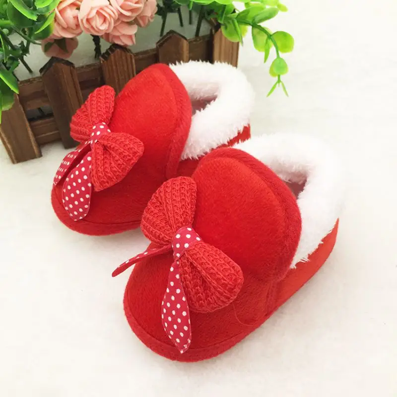 Baby Girls Shoes Toddler First Walker Cute Bow Warm Winter Boots Soft Sole Solid Prewalker 
