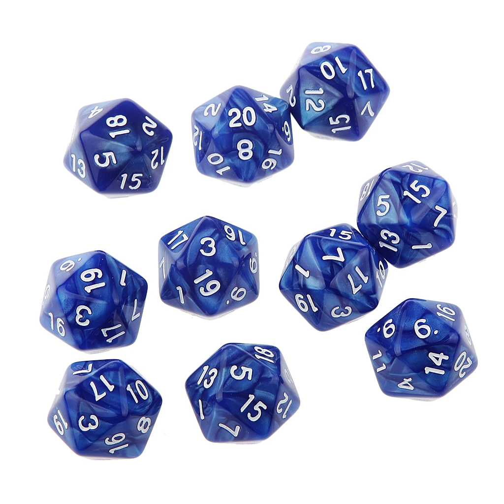 Pack of 10pcs Pearl Blue D20 Twenty Sided Game Dice D&D TRPG Games Party Supplies