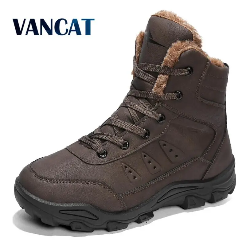 

Vancat Men Boots Winter Snow Boots Warm Fur&Plush Lace Up High Top Fashion Men Shoes Outdoor Sneakers Ankle Boots Big size 39-46