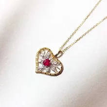 ANI 18K Rose/Yellow Gold Pendant Necklace Ruby or Opal Fine Color Gemstone Jewelry Diamond Heart Women Engagement Necklace