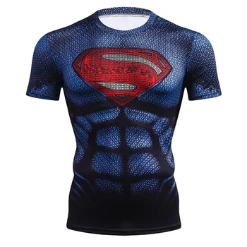 

Hot Fitness Compression Shirt Men Anime Bodybuilding Short Sleeve 3D Purple/Black Superman Panther T-Shirt