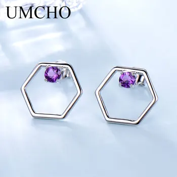 

UMCHO Natural African Amethyst Stud Earrings For Women Solid 925 Sterling Silver Jewelry Purple Genuine Gemstone Birthstone Gift