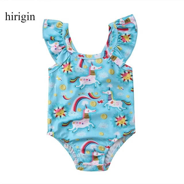 kids baby girls rainbow pony swimwear one piece swimsuit beachwear