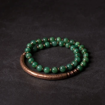 Braccialetti di coppia artigianali con perline verdi africane in rame di pietra rossa di gioielli di design vintage retrò per articoli all'ingrosso da donna 1