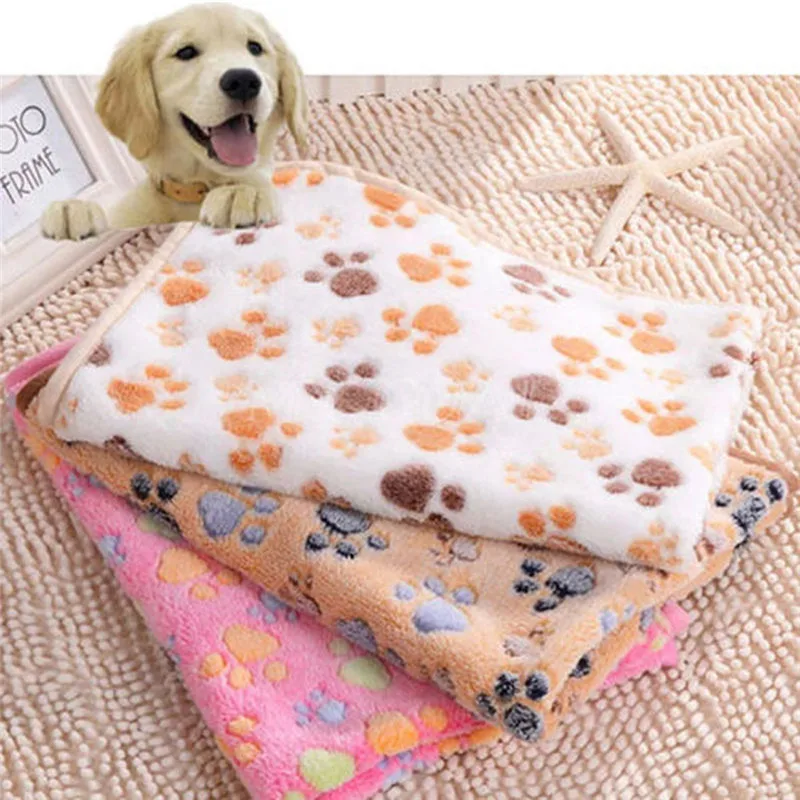 Pets Mat Soft Warm Fleece Paw Print Design Pet Puppy Dog Cat Mat Blanket Bed Sofa Pet Warm Product Cushion Cover Towel0