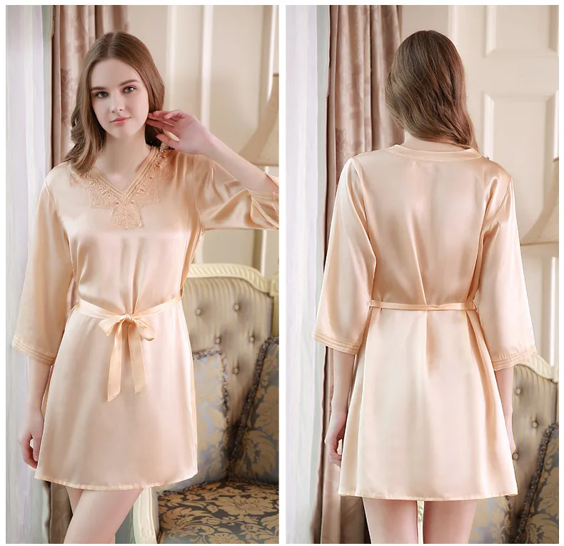 Чистый Шелк Пижамы Шелк Тутового Вышивка Ночная Рубашка M/L/XL