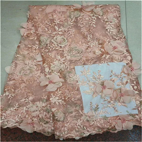 

3D Flower High Quality stones Lace Fabric ped Fashion Organza Lace Fabric 2019 African Lace Fabrics with beads for Party Dress