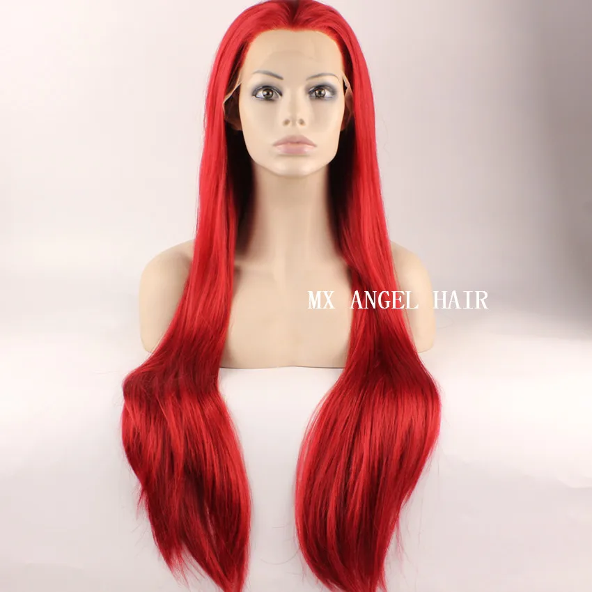 K22 Cheap Extra Long Red Lace Front Wig Hot Sale Natural Straight