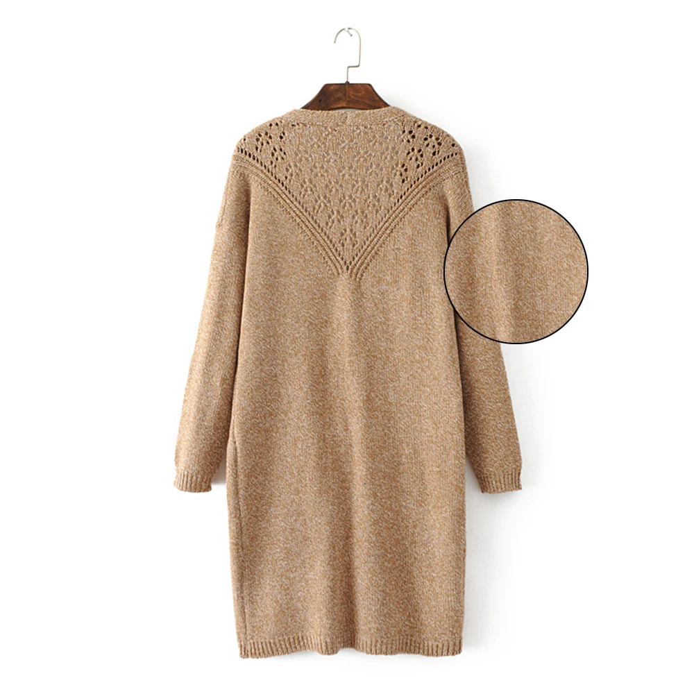 

HO-KLOSS Women Knitted Wool Coat Cardigan Open Stitch Pocket Long Puff Sleeve Winter Autumn Cashmere Loose Casual Girls Warm