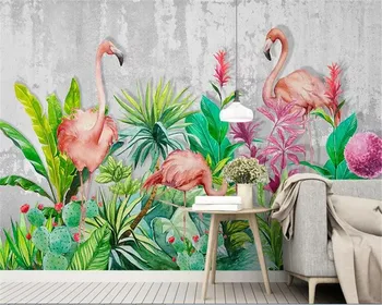 

beibehang wallpaper for kids room 19 new three-dimensional wallpaper Nordic abstract hand-painted flamingo garden TV background