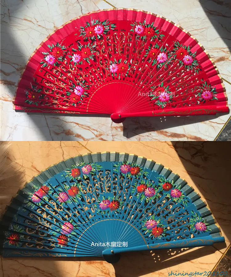

Hand Painted Spanish Style Fans Wood Fans Custom Dance Fans Wedding Gift