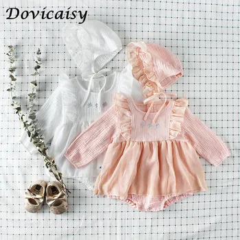 

Princess Style Baby Girls Romper Toddler Embroidered Double-sided Cotton Long Sleeve Triangular-style Khaki Crawl Lace Dress