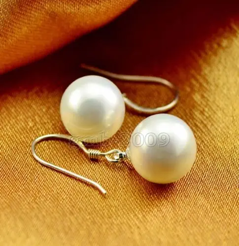 

Hot sale new Style >>>>Genuine 10mm White South Sea Shell Pearl 925 Sterling Silver Dangle Earrings AAA