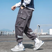 Светоотражающие Брюки мужские Осенние новые мужские штаны для бега плюс размер свободные повседневные брюки карго мужские хип-хоп брюки со множеством карманов мужские