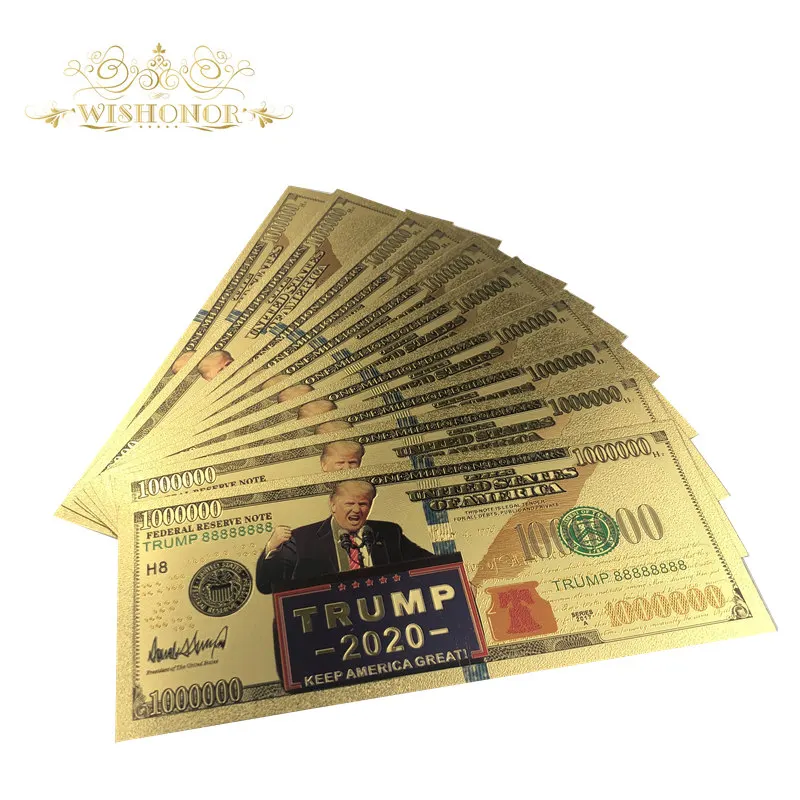 2000 шт./лот, цветные банкноты, год, США Трамп, 100 долларов, банкноты, 24K позолоченные бумажные деньги для подарков