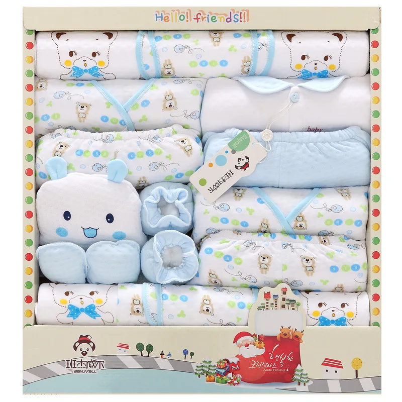 

2016 New Thicken Cotton Newborns Set Gift Baby Clothing Infant Cartoon Dot Winter Clothing Set Gift 19 Pieces Pink Blue Yellow