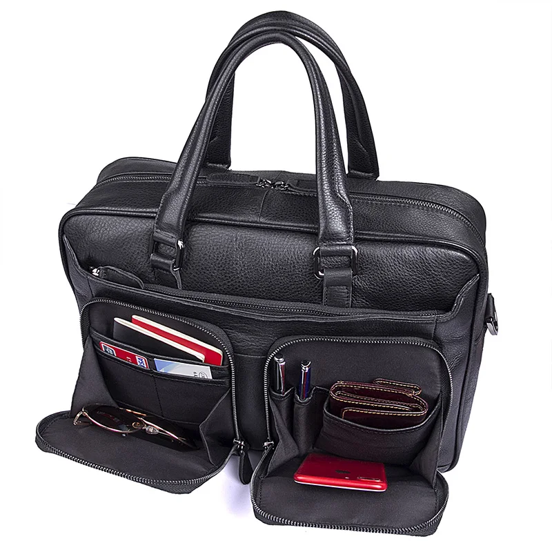Новое поступление, портфель из натуральной коровьей кожи, сумка черного цвета, деловая мужская сумка через плечо 7373A