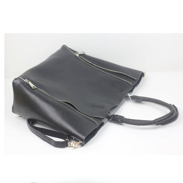 DUAL ZIPPER GENUINE COW LEATHER TOTTE BAGS