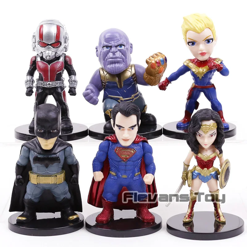 

Marvel DC Comics Super Heroes Avengers Ant Man Thanos Superman Batman Wonder Woman Captain Marvel Action Figures Toys 6pcs/set