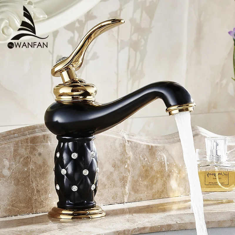 

European Black Style Diamond Water Tap Bathroom Faucet Single Hole Basin Faucet Bathroom Tap torneira banheiro 7301R