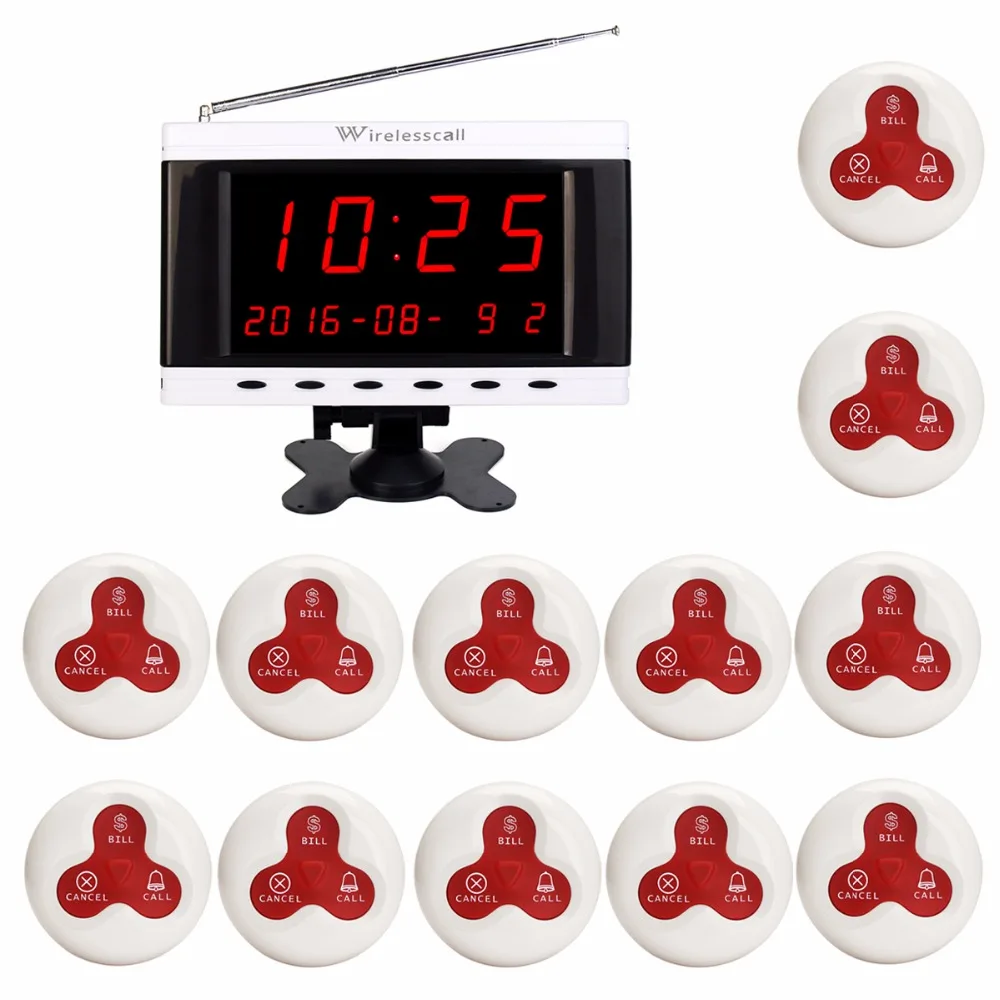 

Restaurant Waiter Calling System Cafe Wireless Call Pager With Voice Broadcast LED Screen Receiver Host Waterproof Button F3261B