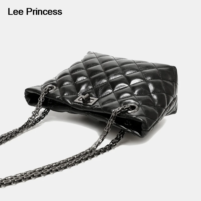 

LEE Princess High Quality Female Shoulder Bag Chains Split Leather Diamond Lattice Tote Bag Sling Bags For Women Luxury Handbags
