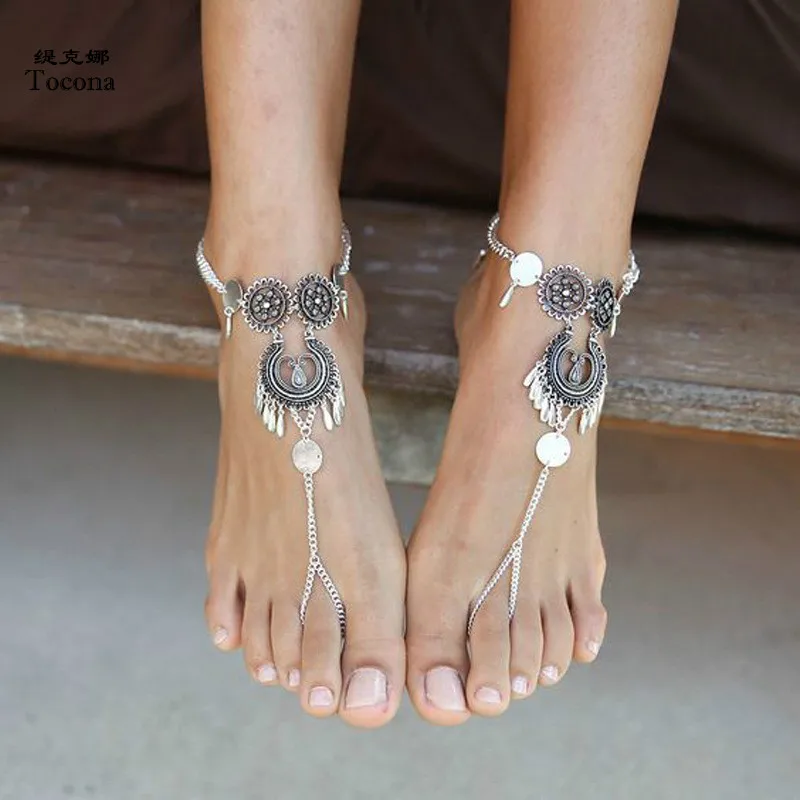 Tocona Vintage Silver Color Foot Chain Bohemian Tassel Anklets for Women Barefoot Sandals Summer Jewelry Drop Shipping 3544 Tocona Vintage Silver Color Foot Chain Bohemian Tassel Anklets for Women Barefoot Sandals Summer Jewelry Drop Shipping 3544