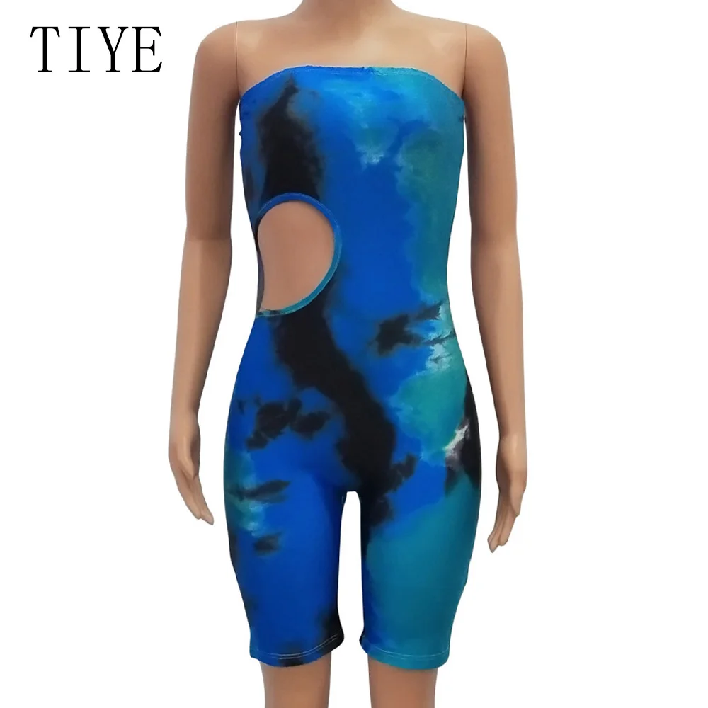 TIYE с принтом Tie Dye, сексуальный комбинезон с открытыми плечами, шорты с открытой спиной, боди, летние открытые комбинезоны, комбинезоны, женский комбинезон