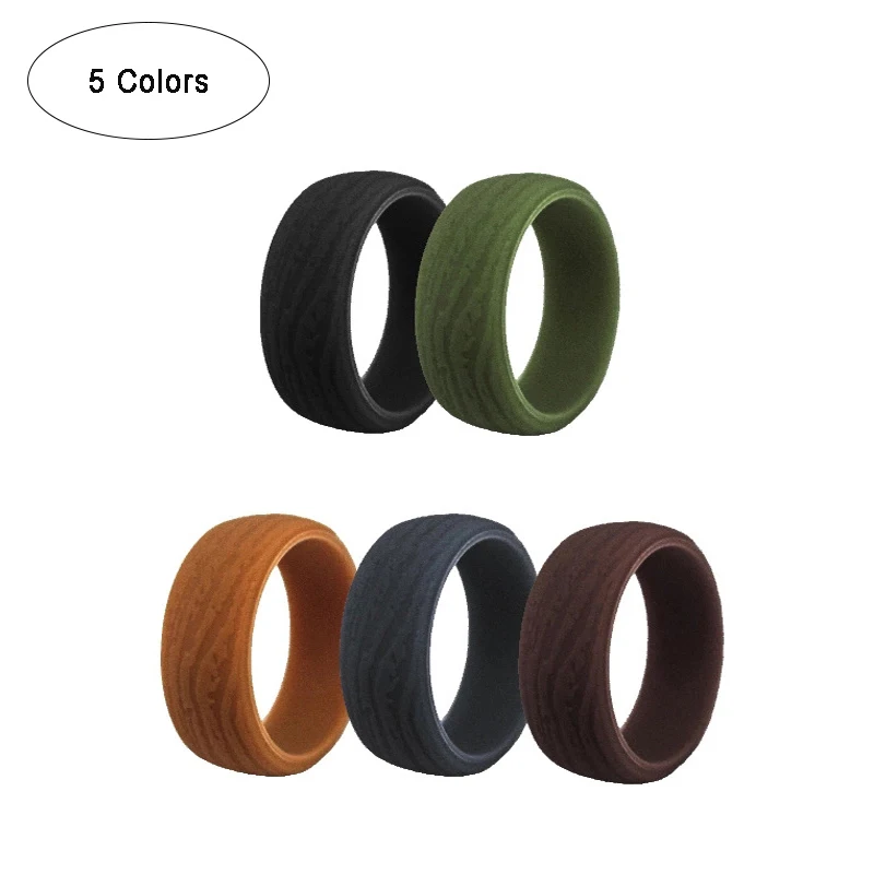 

8.7mm Men Business Silicone Ring Bark Lines Gentleman 5 Colors Sports Gym Engagement Wedding Working Couple Rings