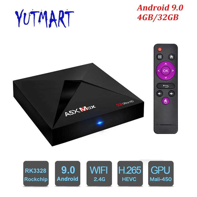 

A5X MAX Android 9.0 4GB 32GB TV BOX RK3328 4K BT 4.1 USB 3.0 2.4G WiFi 100M Lan Smart Media Player HD2.0 OTT TV BOX PK X88 MAX